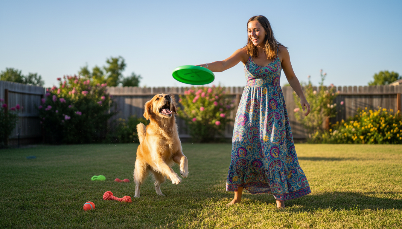 dueña de perro jugando con su amigo