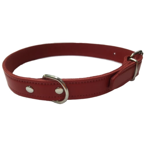 COLLAR CUERO LISO ROJO Y NATURAL PARA PERROS VMD