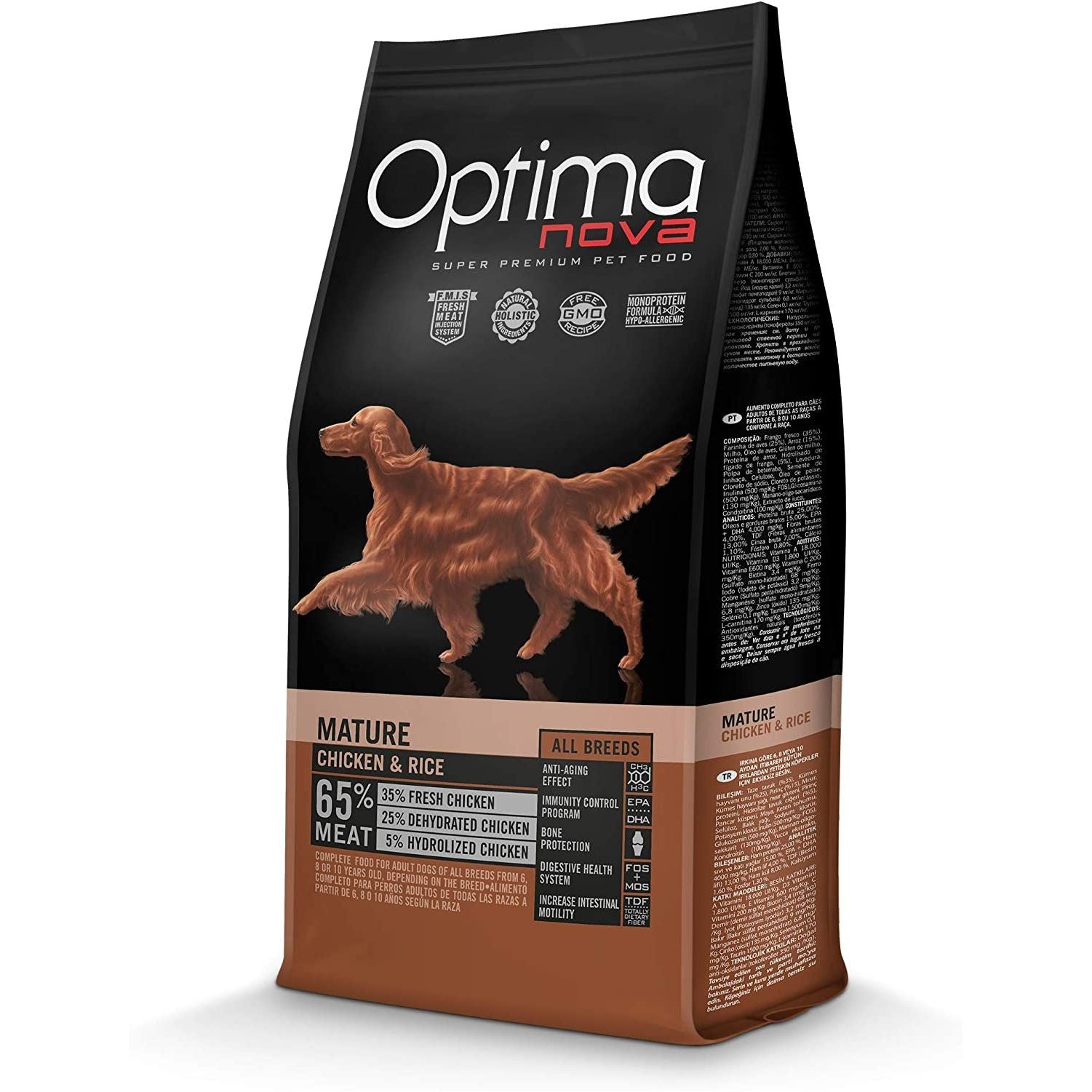 OPTIMA NOVA ADULT MATURE POLLO ARROZ 12KG Y 2KG