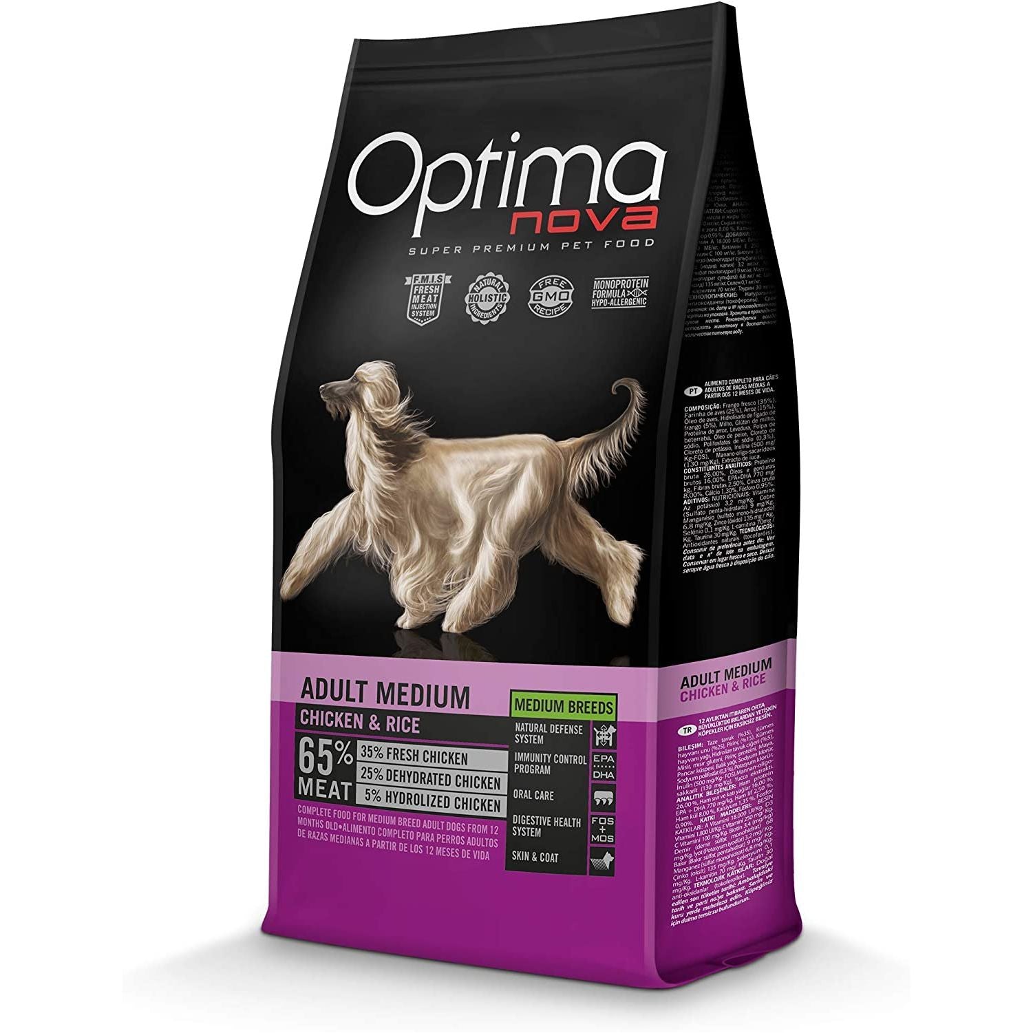 OPTIMA NOVA ADULT MEDIUM POLLO/Arroz 12 KG Y 2KG
