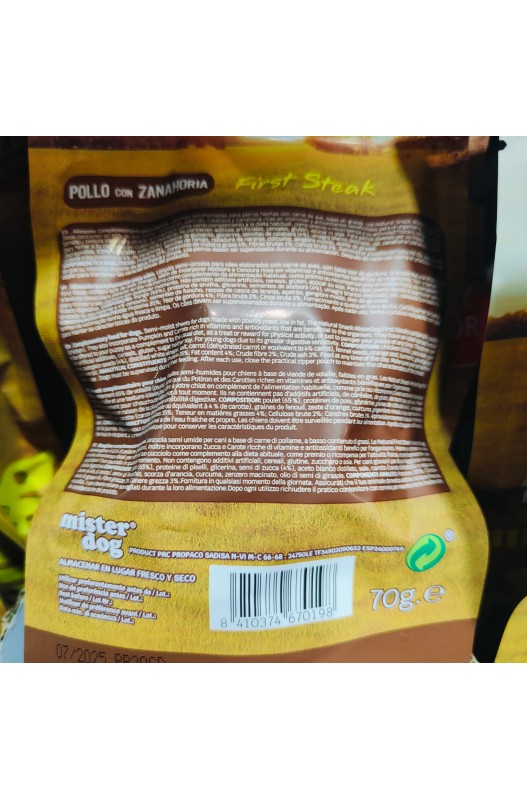 Snack POLLO Con ZANAHORIA 70 gr. Mister Dog